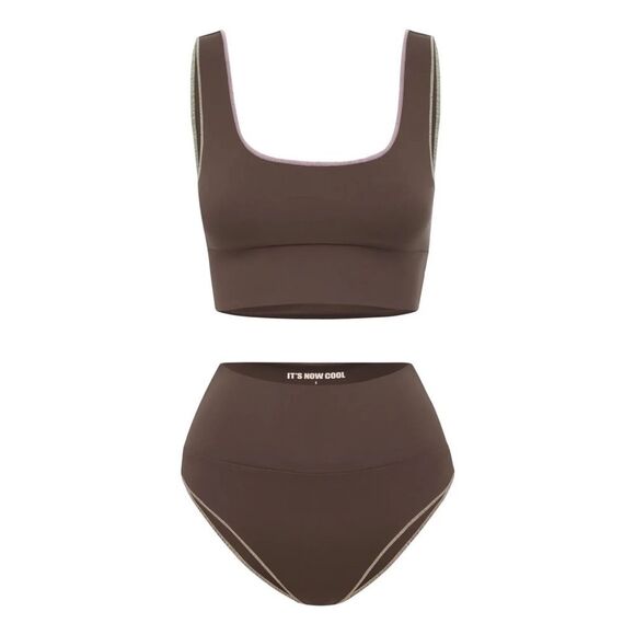 Its Now Cool Bikini Set The Contour Crop Surf Top High-Waist Bottoms Small NEW - Picture 7 of 12